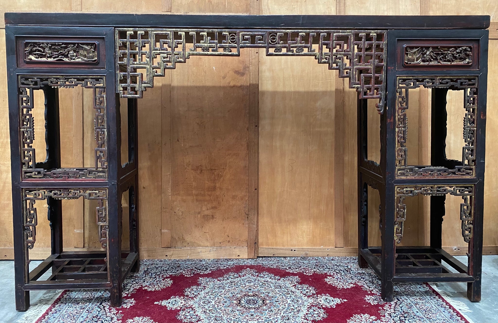 Qing Chinese Lacquered & Parcel Gilt Carved Wood Alter Table c.1860
