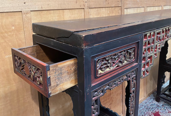 Qing Chinese Lacquered & Parcel Gilt Carved Wood Alter Table c.1860