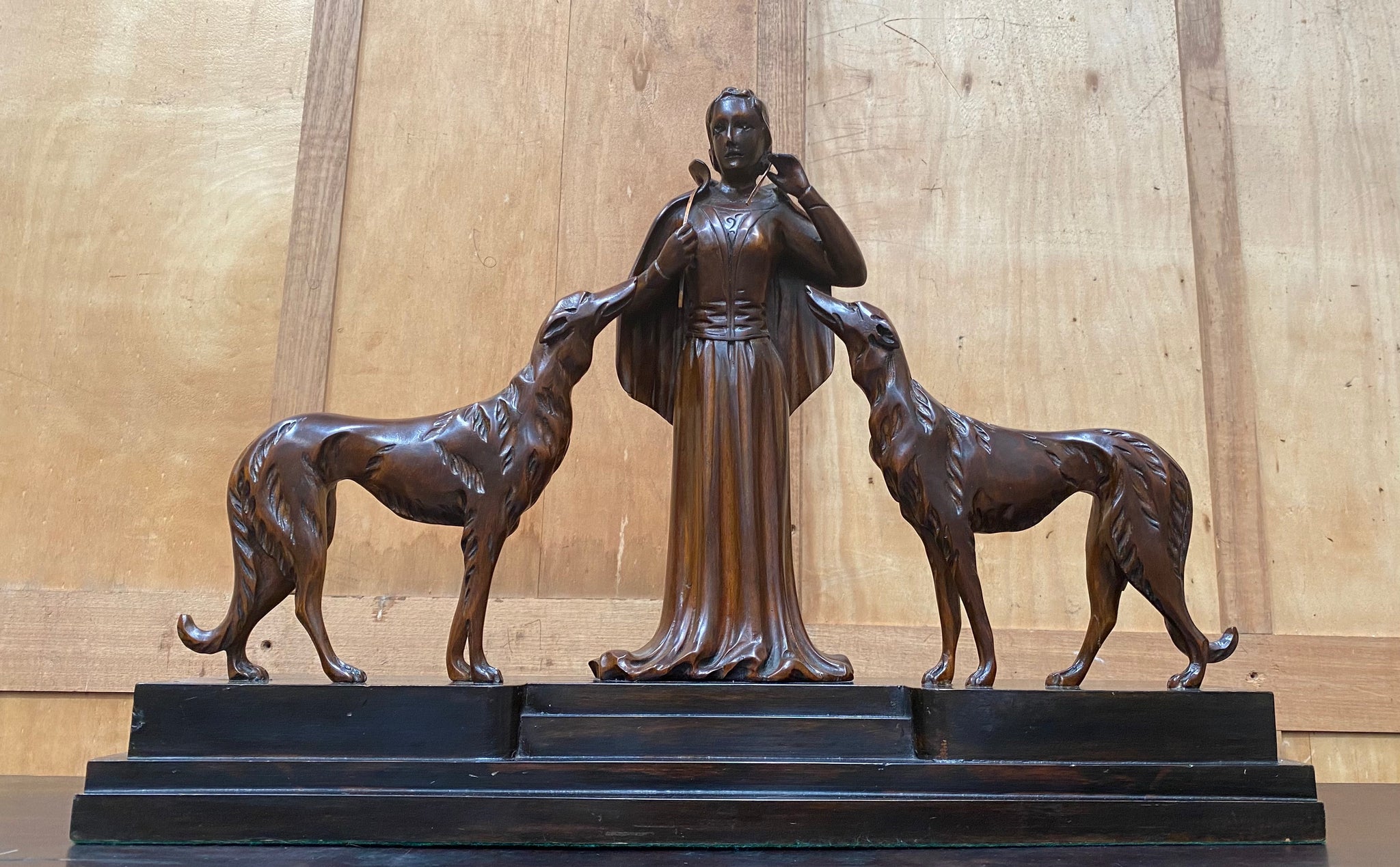 French Art Deco Carved Wood Statue c.1930