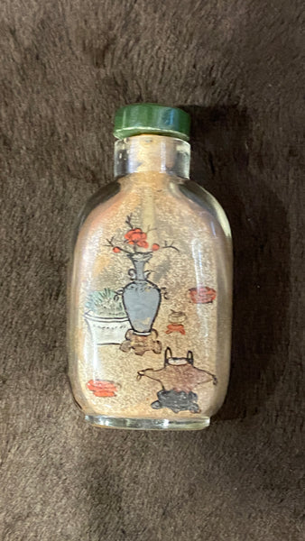 19th Century Qing Glass Inside Painted Snuff Bottle and Nephrite Stopper