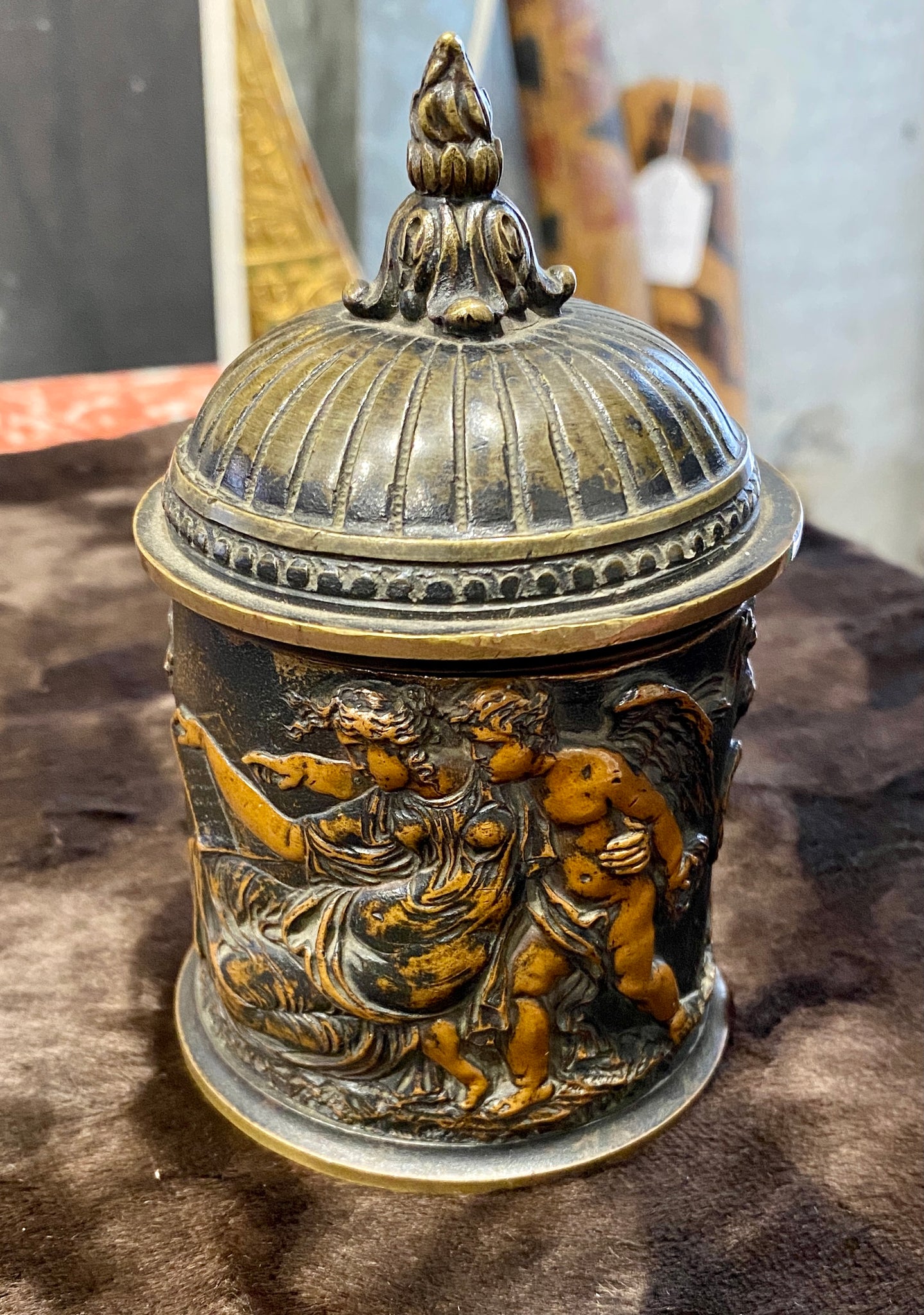 c.19th European Bronze Lidded Pot